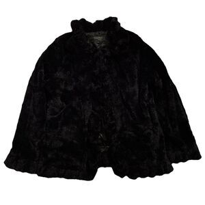Damselle New York Women’s Black Soft Faux Fur Jacket Large Ruffle Front